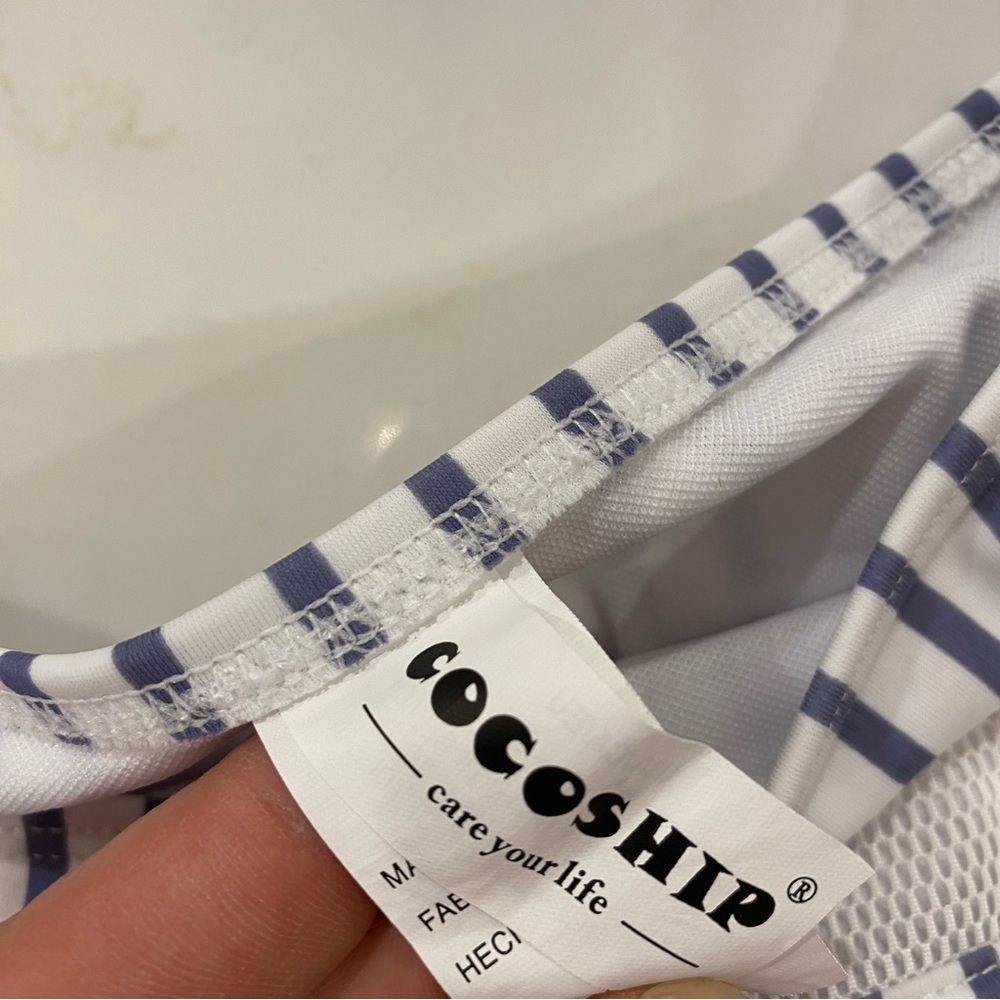 COCOSHIP High Waist Striped Pom Pom Bikini - Picture 6 of 10